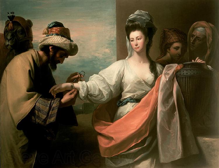 Benjamin West Isaac s servant trying the bracelet on Rebecca s arm